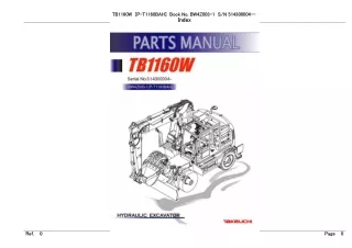 Takeuchi TB1160W Hydraulic Excavator Parts Catalogue Manual (Serial No. 514300004 and up)