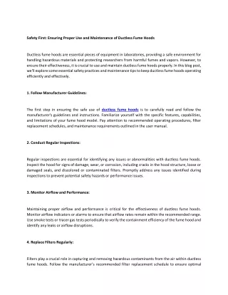 Safety First: Ensuring Proper Use and Maintenance of Ductless Fume Hoods