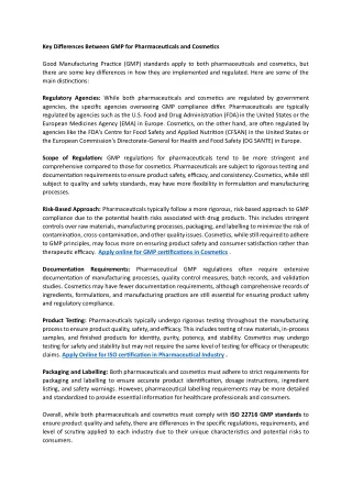 Key Differences Between GMP for Pharmaceuticals and Cosmetics