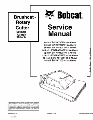 Bobcat 60 Inch Rotary Cutter Service Repair Manual SN A01900101 And Above