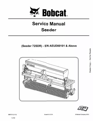 Bobcat 72SDR Seeder Service Repair Manual SN AEUD00101 And Above