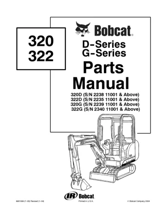 Bobcat 322D Excavator Parts Catalogue Manual SN 223511001 and Above