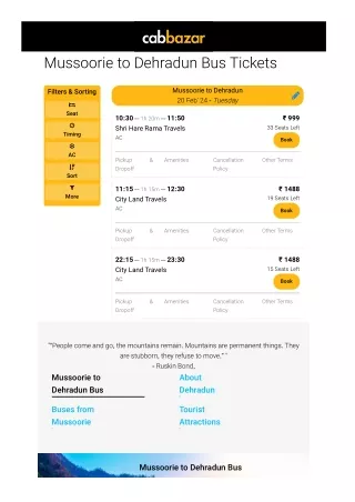 Mussoorie to Dehradun Bus Price | Mussoorie to Dehradun Bus Ticket