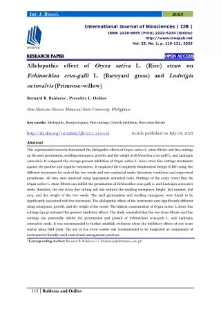 Allelopathic effect of Oryza sativa L. (Rice) straw on Echinochloa crus-galli L.