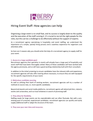 Event Staff Agency in the UK - Berry Recruitment