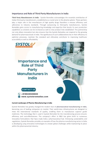 Importance and Role of Third Party Manufacturers in India