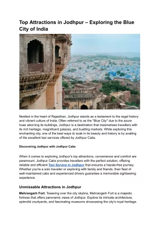 _Top Attractions in Jodhpur – Exploring the Blue City of India