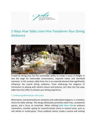 5 Ways How Table Linen Hire Transforms Your Dining Ambience - Petersfield Linen Services