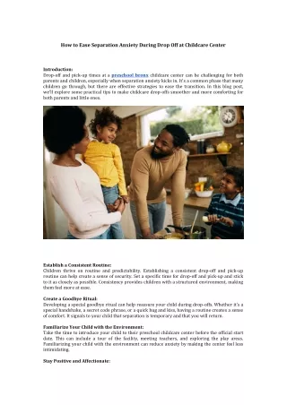 How to Ease Separation Anxiety During Drop Off at Childcare Center