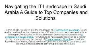 Navigating the IT Landscape in Saudi Arabia A Guide to Top Companies and Solutions