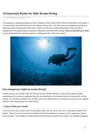 Top 10 Rules to follow for a safe scuba diving