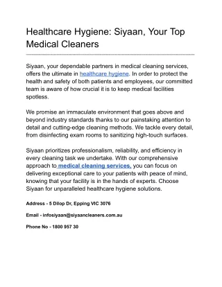 Healthcare Hygiene_ Siyaan, Your Top Medical Cleaners