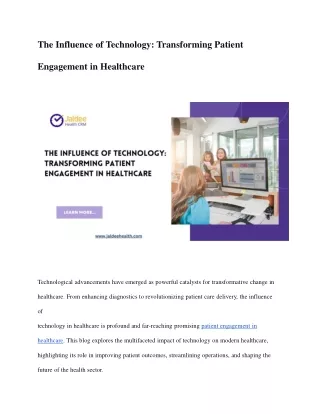 The Influence of Technology Transforming Patient Engagement in Healthcare