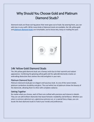 Why Should You Choose Gold and Platinum Diamond Studs