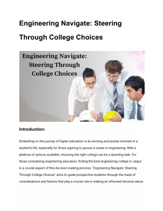 Engineering Navigate: Steering Through College Choices