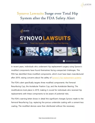 Synovo Lawsuits Surge over Total Hip System after the FDA Safety Alert