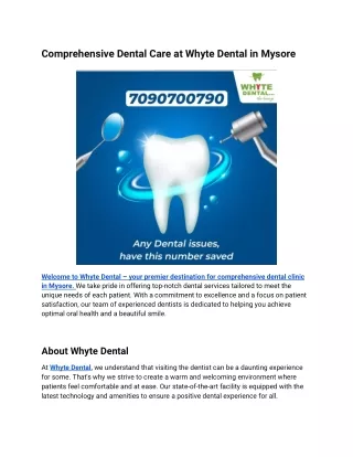 Comprehensive Dental Care at Whyte Dental in Mysore