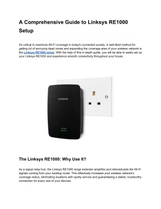 A Comprehensive Guide to Linksys RE1000 Setup