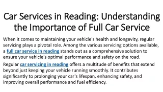Car Services in Reading Understanding the Importance of Full Car Service