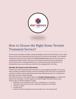 How to Choose the Right Home Termite Treatment Service ?