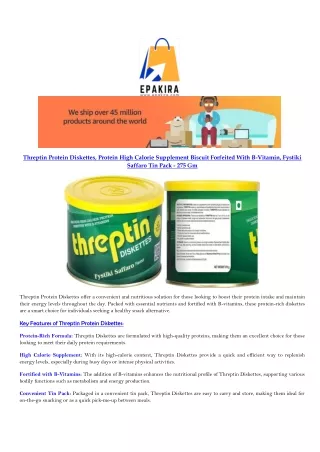 Threptin Protein Diskettes, Protein Biscuit, High Calorie Supplement, Forfeited With B-Vitamin, Fystiki Saffaro Tin Pack