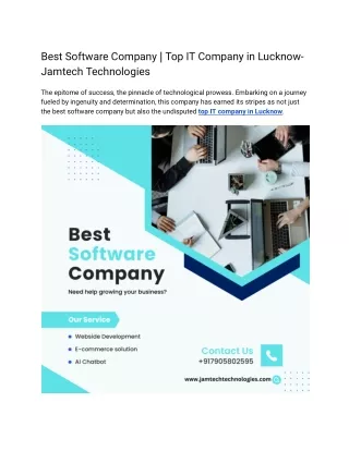 Best Software Company Top IT Company in Lucknow- Jamtech Technologies