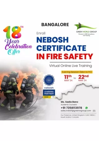 Learning and knowledge exchange -  Nebosh  in Fire Safety in bangalore