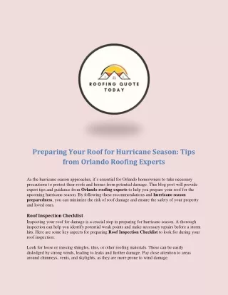 Preparing Your Roof for Hurricane Season Tips from Orlando Roofing Experts