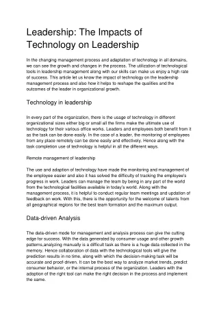 Leadership_ The Impacts of Technology on Leadership