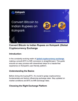 Convert Bitcoin to Indian Rupees on Koinpark _Global Cryptocurrency Exchange