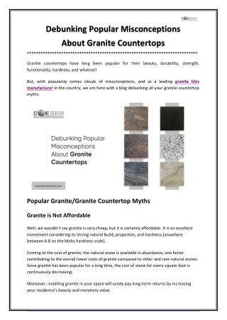 Debunking Popular Misconceptions About Granite Countertops