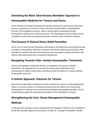 homeopathic medicine for tension and stress