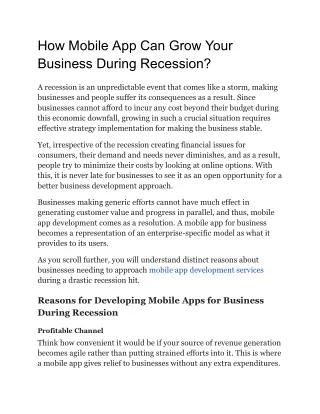 How Mobile App Can Grow Your Business During Recession
