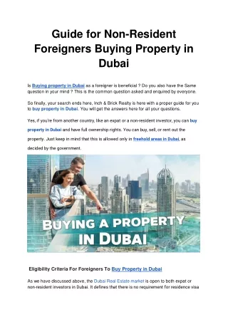 Guide for Non-Resident Foreigners Buying Property in Dubai