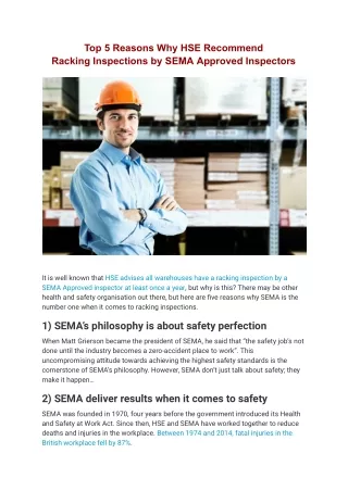 Top 5 Reasons Why HSE Recommend Racking Inspections by SEMA Approved Inspectors