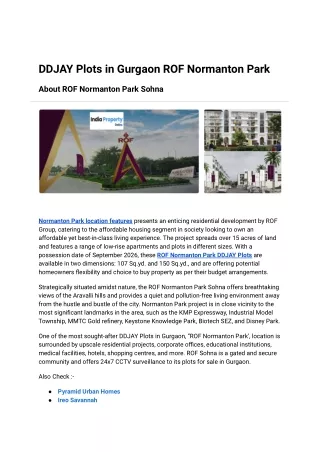 DDJAY Plots in Gurgaon ROF Normanton Park