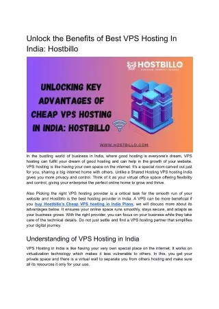 Unlock the Benefits of Best VPS Hosting In India: Hostbillo