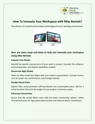 How To Innovate Your Workspace with iMac Rentals?