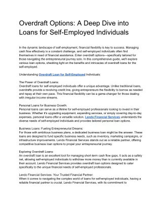 Overdraft loan for self-employed