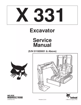 BOBCAT 331 COMPACT EXCAVATOR Service Repair Manual (SN 511920001 & Above)