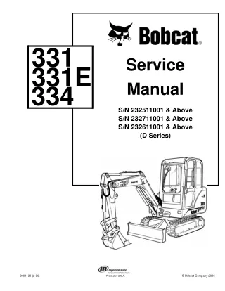 BOBCAT 331 COMPACT EXCAVATOR Service Repair Manual SN 232611001 & Above