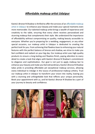 Affordable makeup artist Udaipur