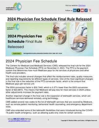 2024 Physician Fee Schedule Final Rule Released