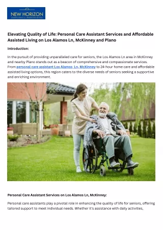 Elevating Quality of Life Personal Care Assistant Services and Affordable Assisted Living on Los Alamos Ln, McKinney and