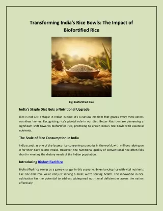 The Impact of  Biofortified Rice