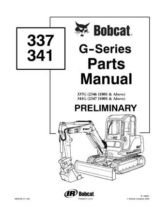 Bobcat 337G Excavator Parts Catalogue Manual SN 234611001 and Above