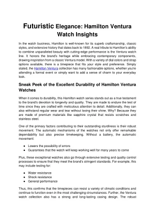 Futuristic Elegance Hamilton Ventura Watch Insights