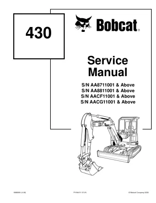 BOBCAT 430 COMPACT EXCAVATOR Service Repair Manual SN AA8711001 & Above