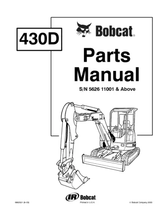 Bobcat 430D Excavator Parts Catalogue Manual SN 562611001 and Above