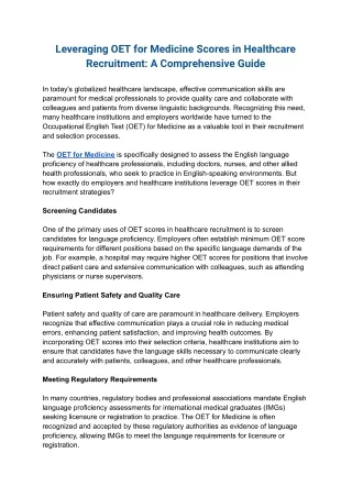 Leveraging OET for Medicine Scores in Healthcare Recruitment: A Comprehensive Gu